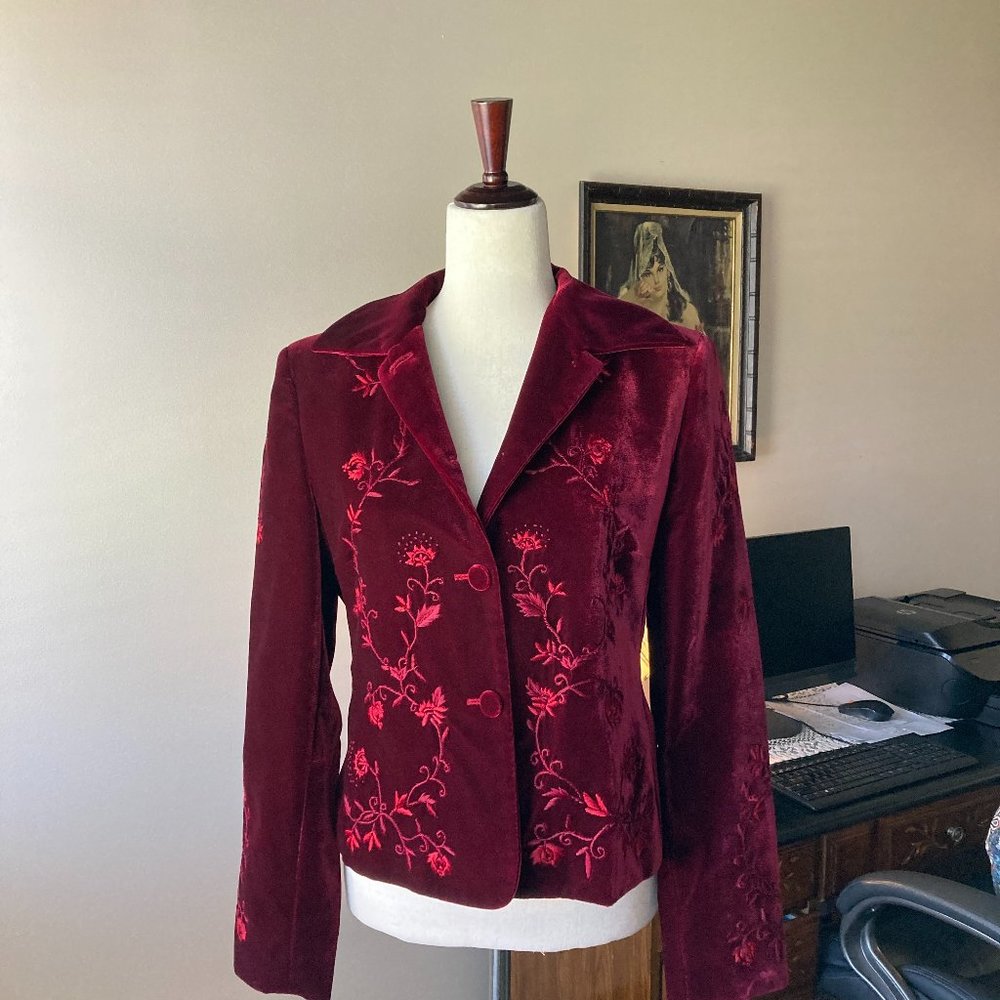 Alberta Ferretti Women's Blazer Size 8 Burgundy Velour 100% Rayon Made in Italy